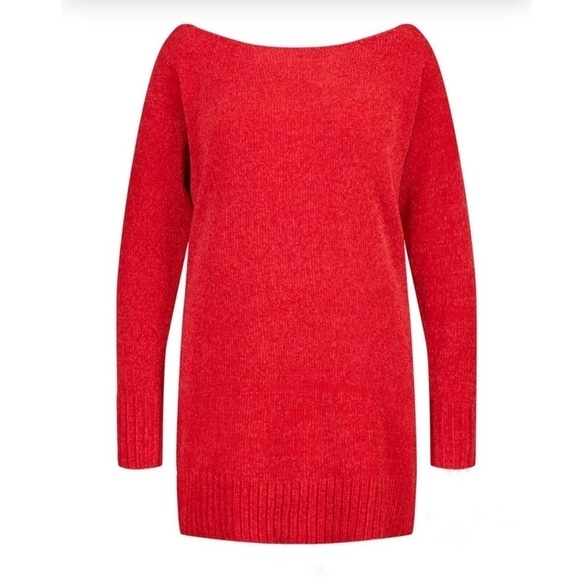 Asos curve BOOHOO Plus Chenille Slash Neck sweater Jumper Dress red 22 - Picture 2 of 7